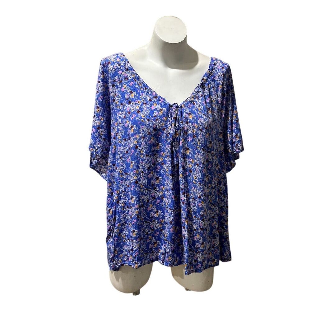 Melrose & Market  2XL Floral Print V-Neck Blouse Short Sleeve Multicolor Top